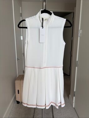 Varley White Sleeveless Tennis Dress with Pink Trim